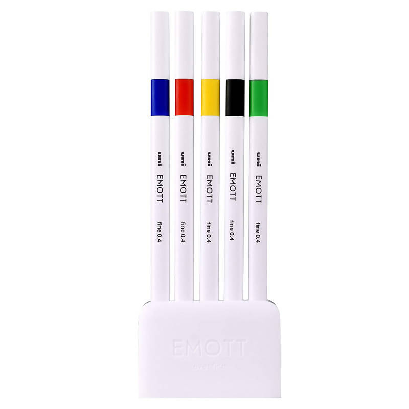 Confezione 5 Pz Pennarelli Emott Kit 5 Pezzi Colori Vivid N.01 Forma Quadrata Bordi Arrotondati Inchiostro a Base D'acqua Massima Resistenza