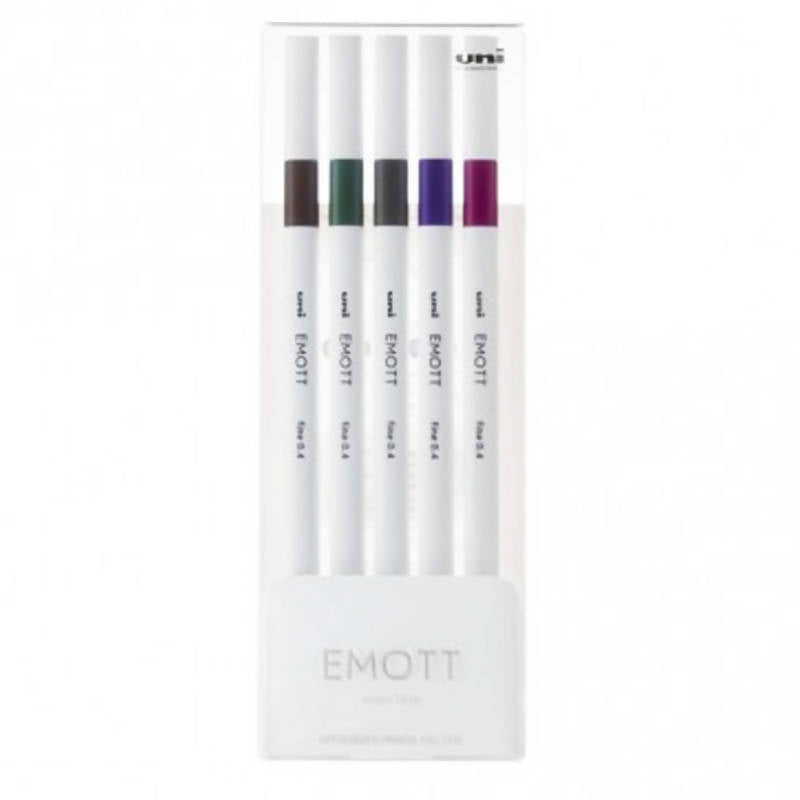 Confezione 5 Pz Pennarelli Emott Kit 5 Pezzi Colori Vintage N.03 Base Quadrata Bordi Arrotondati Inchiostro a Base D'acqua Massima Resistenza