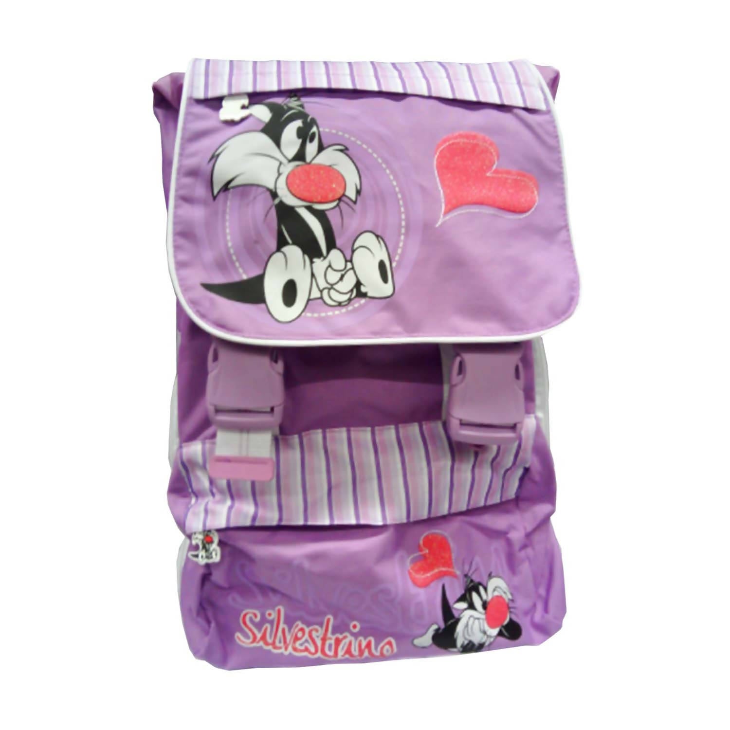 Zaino Scuola Fantasia Silvestro Sdoppiabile Zaino Cartella per Bambini Viola Fantasia Con Spallacci Imbottiti E Schienale Preformato 2 Tasche Esterne E 2 Scomparti Interni 43x20x32 Cm