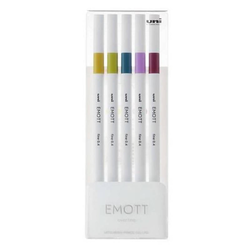 Confezione 5 Pz Pennarelli Emott Kit 5 Pezzi Colori Retrò N.08 Forma Quadrata Bordi Arrotondati Inchiostro A Base D'acqua Massima Resistenza