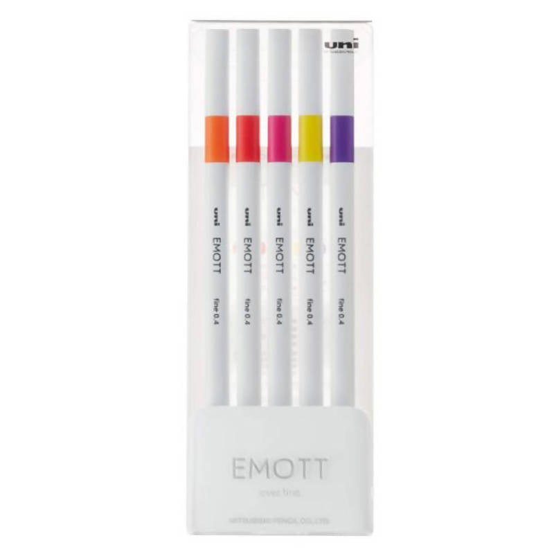Confezione 5 Pz Pennarelli Emott Kit 5 Pezzi Colori Passion N.02 A Forma Quadrata Bordi Arrotondati Inchiostro A Base D'acqua Massima Resistenza