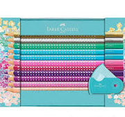PASTELLI TRIANGOLARI SPARKLE + ACCESSORI SCATOLA IN METALLO TURCHESE DA 20 COLORI FABER-CASTELL