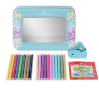 PASTELLI TRIANGOLARI SPARKLE + ACCESSORI SCATOLA IN METALLO TURCHESE DA 20 COLORI FABER-CASTELL