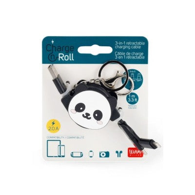 Cavo di Ricarica 3 in 1 Retrattile Panda - Charge 'N Roll