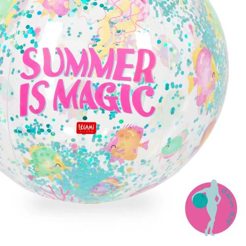 PALLA DA SPIAGGIA CON GLITTER SUMMER IS MAGIC LEGAMI