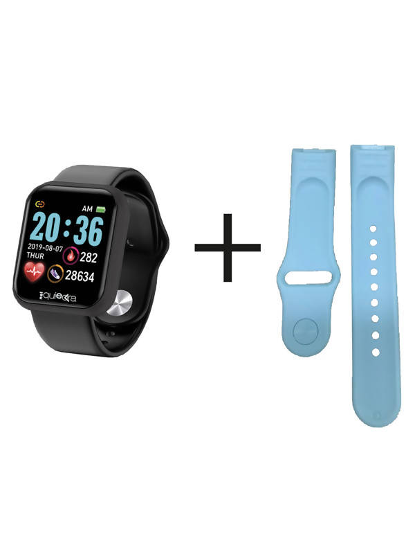 Nelquieora Smartwatch Cassa Nera E Cinturino in Silicone Nero + Celeste Orologio Smartwatch Bluetooth E Compatibilità Con Android E Apple