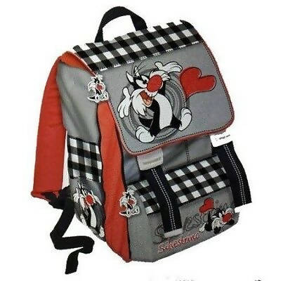Zaino per Bambini Franco Panini Nero E Grigio Zaino per La Scuola Estensibile Fantasia Silvestro Con Spallacci Imbottiti Zaino Scuola 29x41x12,5 Cm Estensibile