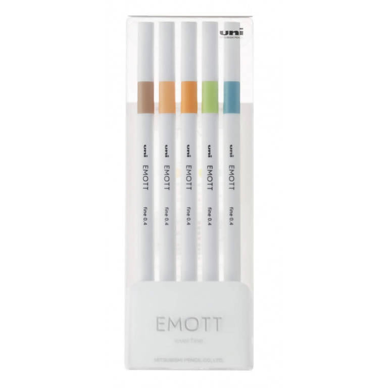 Confezione 5 Pz Pennarelli Emott Kit 5 Pezzi Colori Nature N. 06 Forma Quadrata Bordi Arrotondati Inchiostro A Base D'acqua Massima Resistenza