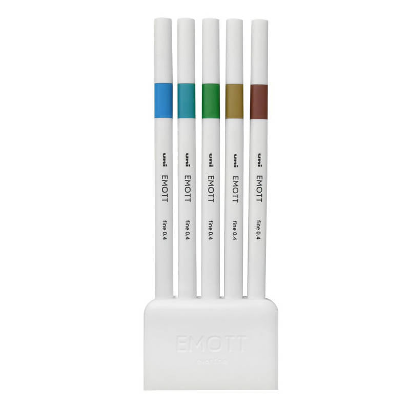 Confezione 5 Pz Pennarelli Emott Kit 5 Pezzi Colori Island N.04 Base Quadrata Bordi Arrotondati Inchiostro A Base D'acqua Massima Resistenza