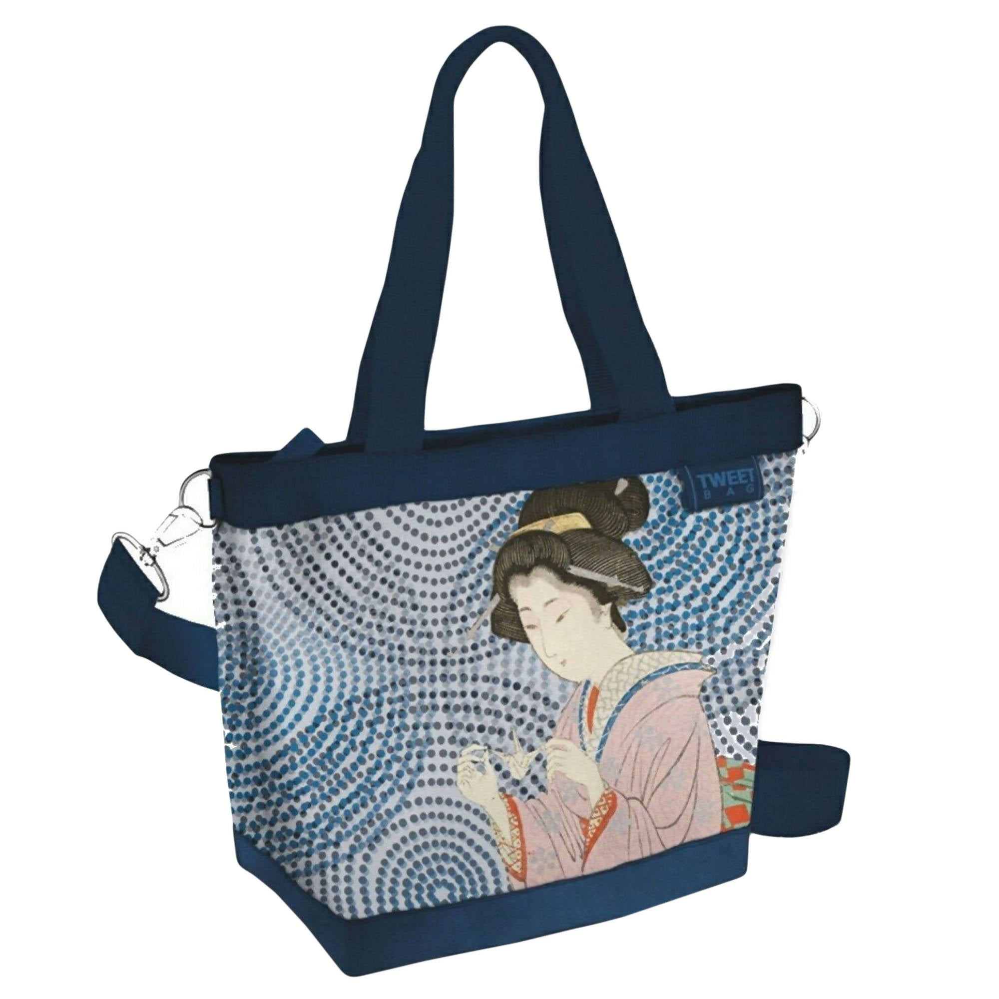 Twiit Bag Large Borsa a Spalla Con Tracolla Art & Pop Blu Azzurra Stampa Giapponese Borsa Shopping Con Cerniera Cod. 57620